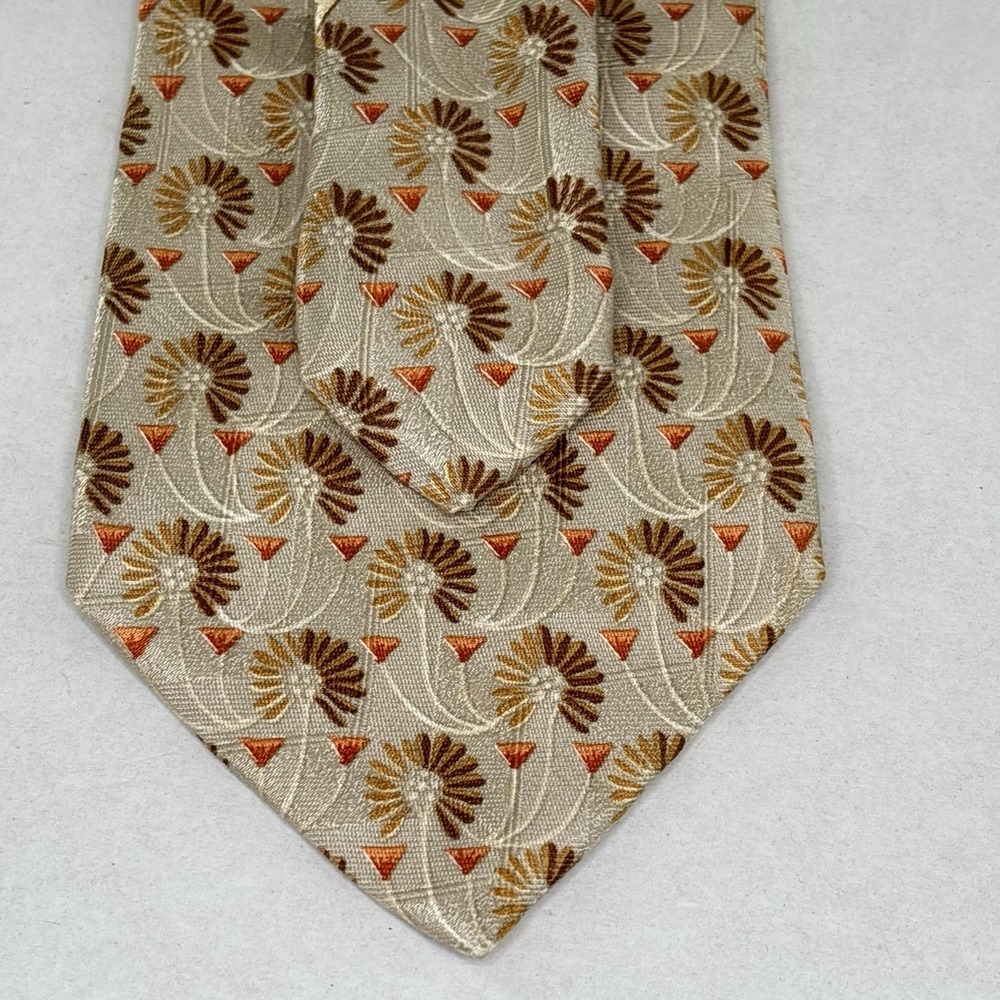 Ermenegildo Zegna Tie 100% Silk Rust Brown Gold Orange Floral Hipster Retro Prep